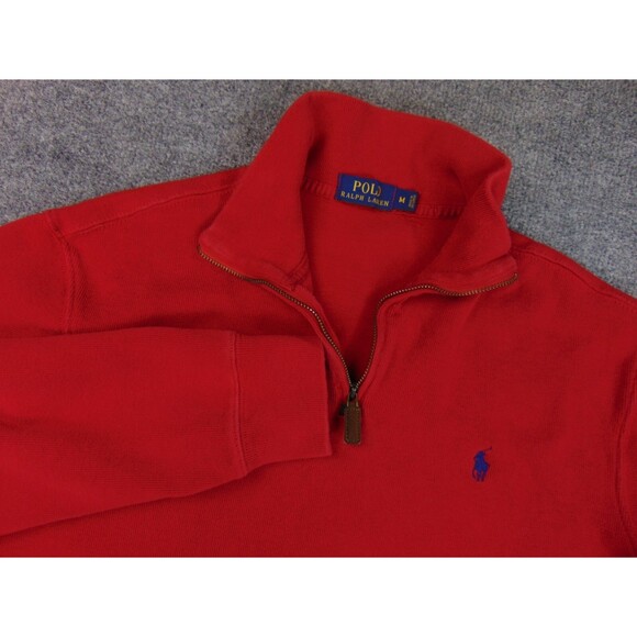 Polo Ralph Lauren Jacket Mens Med Red Solid Knit‎ Quarter Zip - Picture 1 of 8